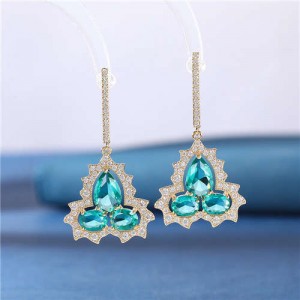 Wholesale Jewelry Elegant Design Gourd Shape Cubic Zirconia Dangle Earrings - Green