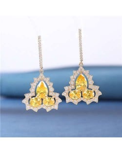 Wholesale Jewelry Elegant Design Gourd Shape Cubic Zirconia Dangle Earrings - Yellow