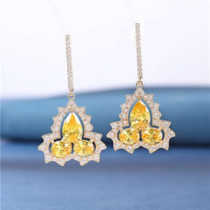 Wholesale Jewelry Elegant Design Gourd Shape Cubic Zirconia Dangle Earrings - Yellow