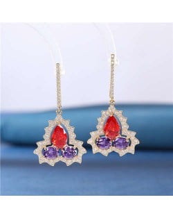 Wholesale Jewelry Elegant Design Gourd Shape Cubic Zirconia Dangle Earrings - Red