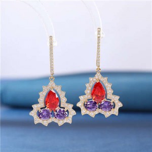 Wholesale Jewelry Elegant Design Gourd Shape Cubic Zirconia Dangle Earrings - Red