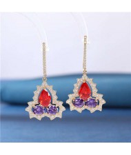 Wholesale Jewelry Elegant Design Gourd Shape Cubic Zirconia Dangle Earrings - Red