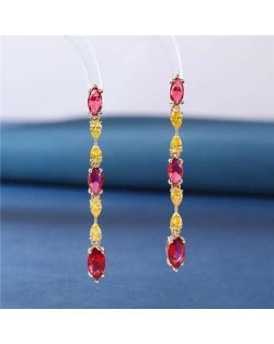 Bohemian Style Wholesale Fashion Jewelry Copper Long Cubic Zirconia Teardrop Earrings - Red