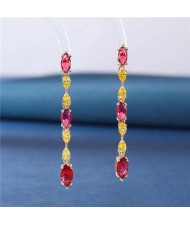 Bohemian Style Wholesale Fashion Jewelry Copper Long Cubic Zirconia Teardrop Earrings - Red