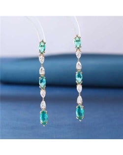 Bohemian Style Wholesale Fashion Jewelry Copper Long Cubic Zirconia Teardrop Earrings - Green