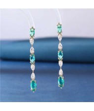 Bohemian Style Wholesale Fashion Jewelry Copper Long Cubic Zirconia Teardrop Earrings - Green