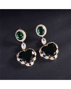 Wholesale Jewelry Luxurious Shining Cubic Zirconia Romantic Heart Pendant Copper Dangle Earrings - Green