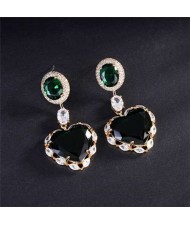 Wholesale Jewelry Luxurious Shining Cubic Zirconia Romantic Heart Pendant Copper Dangle Earrings - Green