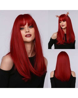 Red Color Straight Long Synthetic Hair with Bangs Women Cosplay Wholesale Wig