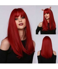 Red Color Straight Long Synthetic Hair with Bangs Women Cosplay Wholesale Wig