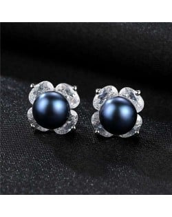 Simple Design Wholesale 925 Sterling Silver Jewelry Elegant Mysterious Black Pearl Earrings