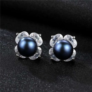 Simple Design Wholesale 925 Sterling Silver Jewelry Elegant Mysterious Black Pearl Earrings