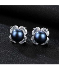 Simple Design Wholesale 925 Sterling Silver Jewelry Elegant Mysterious Black Pearl Earrings