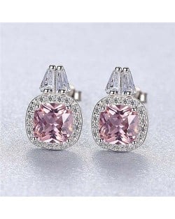 Shining Cubic Zirconia Inserted Romantic Pink Wholesale 925 Sterling Silver Earrings