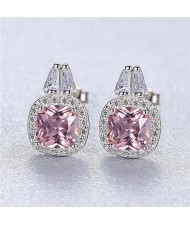 Shining Cubic Zirconia Inserted Romantic Pink Wholesale 925 Sterling Silver Earrings