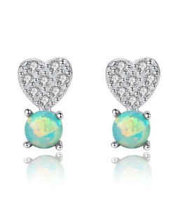 Wholesale 925 Sterling Silver Jewelry Sweet Heart Natral Stone Upscale Earrings - Light Green