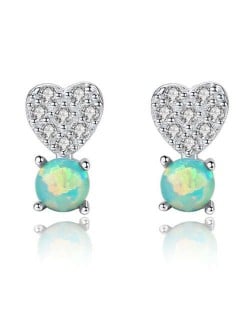 Wholesale 925 Sterling Silver Jewelry Sweet Heart Natral Stone Upscale Earrings - Light Green