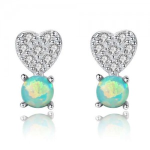 Wholesale 925 Sterling Silver Jewelry Sweet Heart Natral Stone Upscale Earrings - Light Green