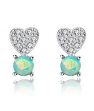 Wholesale 925 Sterling Silver Jewelry Sweet Heart Natral Stone Upscale Earrings - Light Green