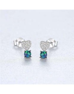 Wholesale 925 Sterling Silver Jewelry Sweet Heart Natral Stone Upscale Earrings - Blue
