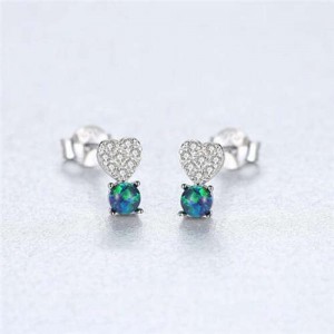 Wholesale 925 Sterling Silver Jewelry Sweet Heart Natral Stone Upscale Earrings - Blue