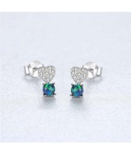 Wholesale 925 Sterling Silver Jewelry Sweet Heart Natral Stone Upscale Earrings - Blue