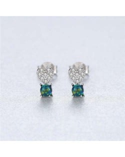 Wholesale 925 Sterling Silver Jewelry Sweet Heart Natral Stone Upscale Earrings - Dark Green