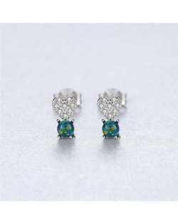 Wholesale 925 Sterling Silver Jewelry Sweet Heart Natral Stone Upscale Earrings - Dark Green