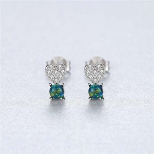 Wholesale 925 Sterling Silver Jewelry Sweet Heart Natral Stone Upscale Earrings - Dark Green