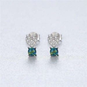 Wholesale 925 Sterling Silver Jewelry Sweet Heart Natral Stone Upscale Earrings - Dark Green