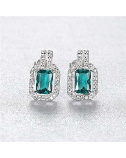 High-end Accessories Fashion Wholesale 925 Sterling Silver Jewelry Beautiful Emerald Rectangular Earrings