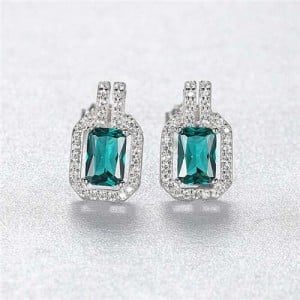 High-end Accessories Fashion Wholesale 925 Sterling Silver Jewelry Beautiful Emerald Rectangular Earrings