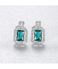 High-end Accessories Fashion Wholesale 925 Sterling Silver Jewelry Beautiful Emerald Rectangular Earrings