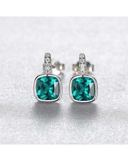 Classic Design Wholesale 925 Sterling Silver Jewelry Square Green Artificial Gem Women Earrings