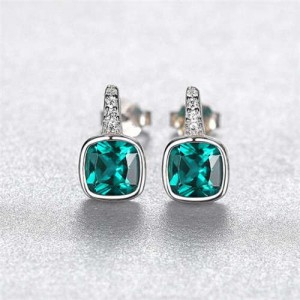 Classic Design Wholesale 925 Sterling Silver Jewelry Square Green Artificial Gem Women Earrings