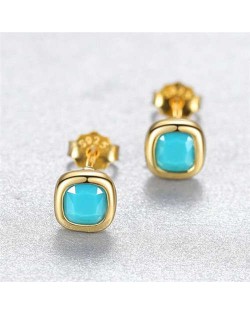 Simple Design Fashion Mini Square Ear Studs Wholesale 925 Sterling Silver Earrings - Blue