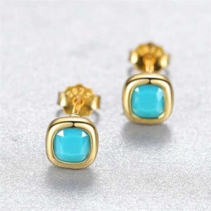 Simple Design Fashion Mini Square Ear Studs Wholesale 925 Sterling Silver Earrings - Blue