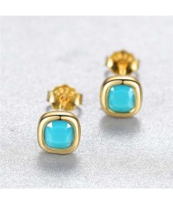 Simple Design Fashion Mini Square Ear Studs Wholesale 925 Sterling Silver Earrings - Blue