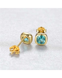 Simple Design Fashion Mini Square Ear Studs Wholesale 925 Sterling Silver Earrings - Teal