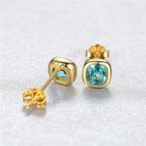 Simple Design Fashion Mini Square Ear Studs Wholesale 925 Sterling Silver Earrings - Teal