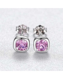 Simple Design Fashion Mini Square Ear Studs Wholesale 925 Sterling Silver Earrings - Pink