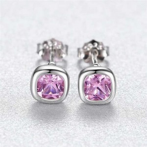 Simple Design Fashion Mini Square Ear Studs Wholesale 925 Sterling Silver Earrings - Pink