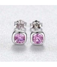Simple Design Fashion Mini Square Ear Studs Wholesale 925 Sterling Silver Earrings - Pink
