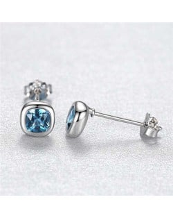 Simple Design Fashion Mini Square Ear Studs Wholesale 925 Sterling Silver Earrings - Aquamarine