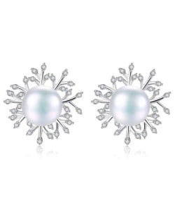 High Quality Elegant Blooming Flower Wholesale 925 Sterling Silver Jewelry Pearl Earrings