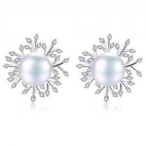 High Quality Elegant Blooming Flower Wholesale 925 Sterling Silver Jewelry Pearl Earrings