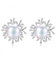 High Quality Elegant Blooming Flower Wholesale 925 Sterling Silver Jewelry Pearl Earrings