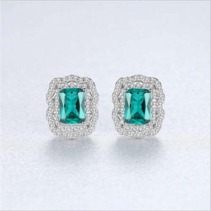 Upscale Glistening Cubic Zirconia Green Gem Wave Edge Wholesale 925 Sterling Silver Earrings
