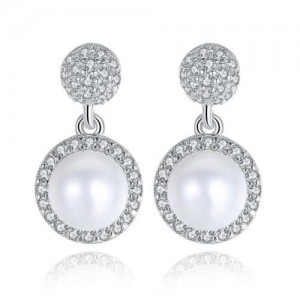 Korean Fashion Wholesale 925 Sterling Silver Jewelry High Quality Natral Pearl Dangle Earrings