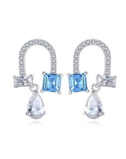 Unique Design Wholesale 925 Sterling Silver Jewelry Artificial Blue Topaz Teardrop Earrings